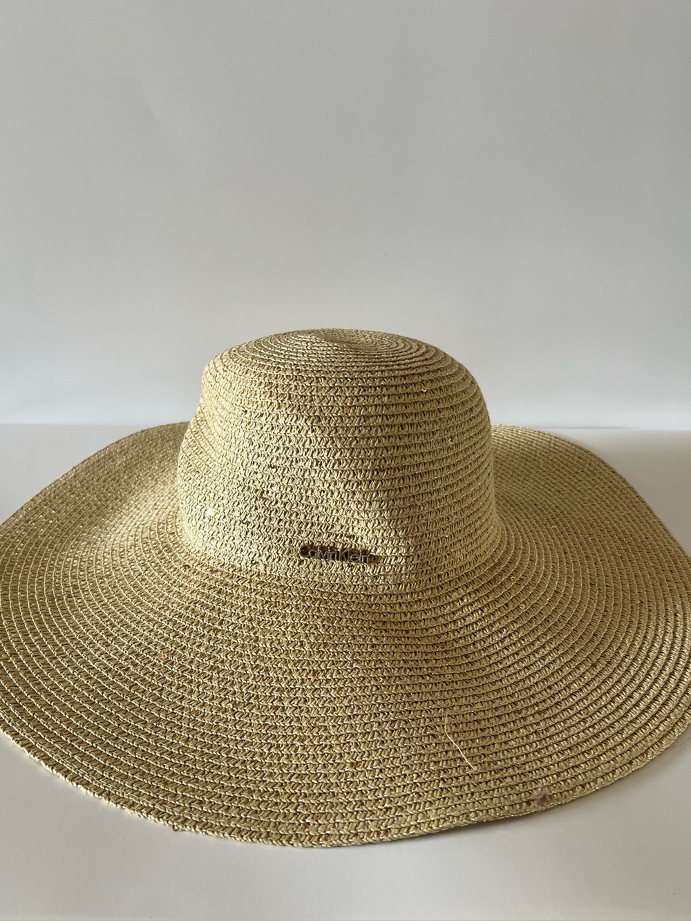 Calvin Klein Sequin Straw Wide-Brim Sun Hat in Natural Tan